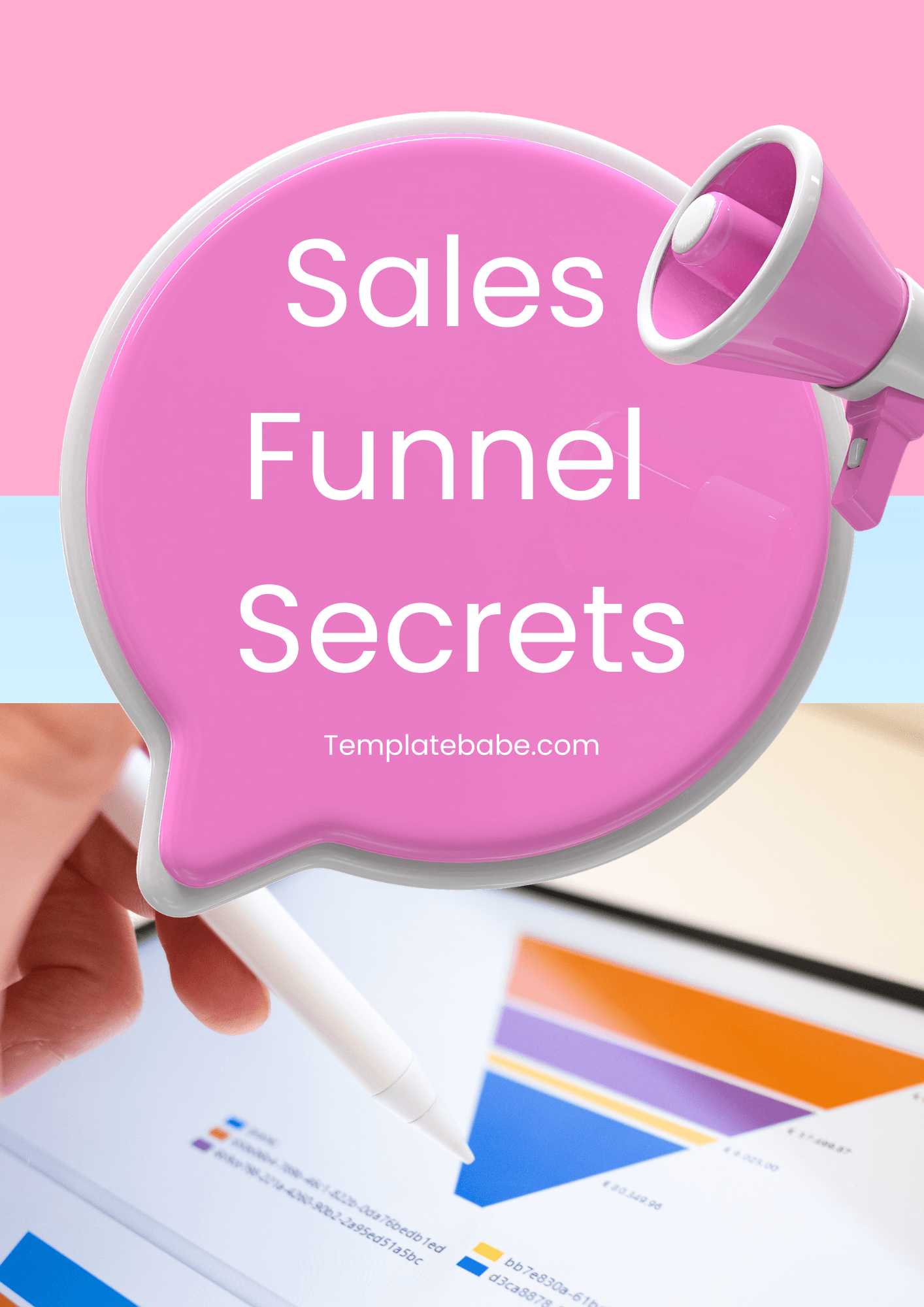 A graphic with the text 'Sales Funnel Secrets' and a person holding a pen, showcasing marketing strategies.